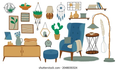 Decoración casera. Diseño interior. Ilustración vectorial.