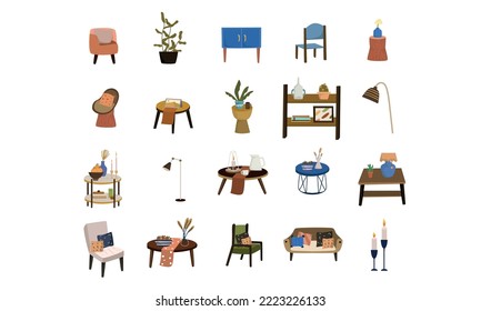home decoration objects illustration doodle collection vector