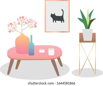 decoración doméstica con mesa y plantas