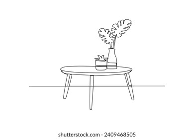 Home decoration of table and vase of flower. Home decoration minimalist concept. Simple continuous line, Simple line.