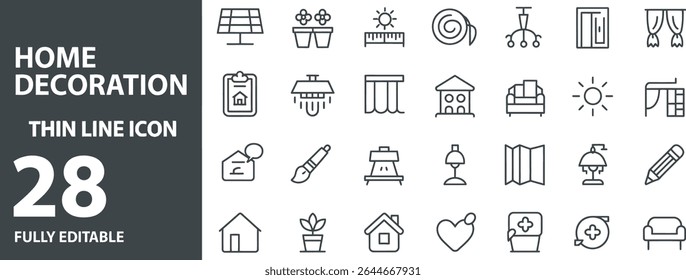 Home decoration thin line icons isolated on white background