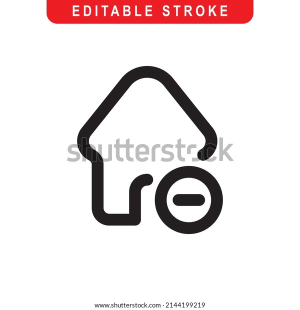 Home Delete Outline Icon. Home With Delete Sign\
Line Art Logo. Vector Illustration. Isolated on White Background.\
Editable Stroke