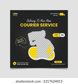 Home delivery courier service social media post vector template.