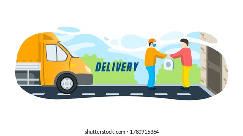 Entrega en casa, recepción rápida de su pedido, transporte de mercancías. Ilustración del vector