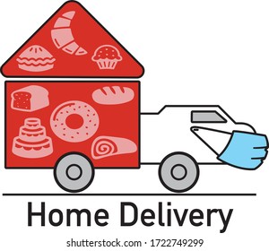 Home Delivery food Van with mask for virus protection in pandemic
