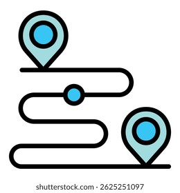 Home delivery gps route icon. Outline home delivery gps route vector icon color flat isolated