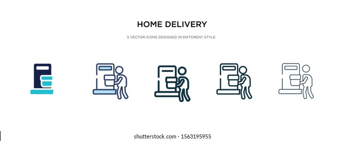 home delivery icon in different style vector illustration. two colored and black home delivery vector icons designed in filled, outline, line and stroke style can be used for web, mobile, ui