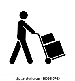 home delivery icon, product delivery man icon on white background. color editable