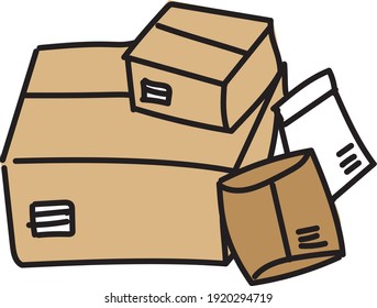 Home delivery image illustrations such as cardboard and envelopes