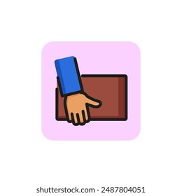 Home delivery line icon. Hand, carrying, folder. Business delivery concept. Vector illustration can be used for topics like document delivery service, order, parcel