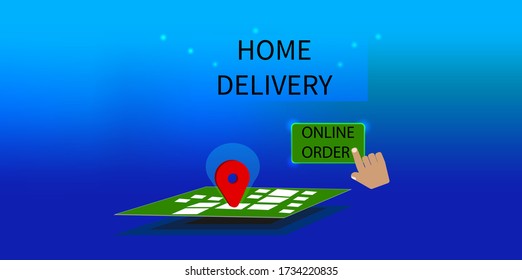 home delivery.  location on the map.  Order online button.  neon.  Ecommerce concept.  infographics.  Web page, app design