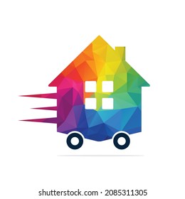 Home Delivery Logo Design. House with tire motion logo template.