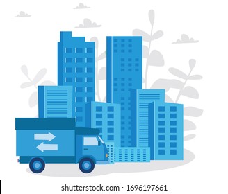 Home delivery. Modern city and delivery track. Vector illustration for web banner, infographics, mobile. 