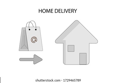 Home delivery pictogram. Online shopping and house icons. Vector. White background
