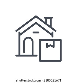 Home delivery and sending a parcel line icon. House with delivery box vector outline sign.