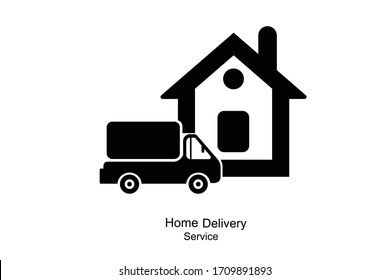 Home Delivery Service Icon.Express Delivery Concept. Truck Service, Order, Worldwide, Fast And Free Shipping. Modern Design Vector Illustration.