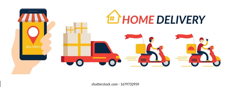 Home Delivery Service, Online Shopping, 
Send by Truck and Scooter or Motorcycle