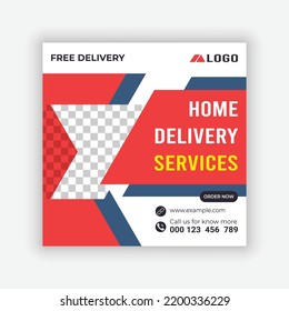 Home Delivery Service Social Media Post Design Template. Online Delivery Service Template.