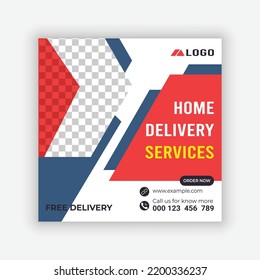 Home Delivery Service Social Media Post Design Template. Online Delivery Service Template.