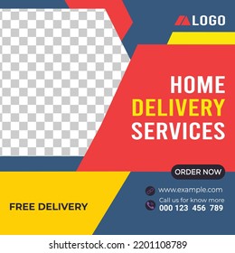 Home Delivery Service Social Media Post Design Template. Online Delivery Service Template.