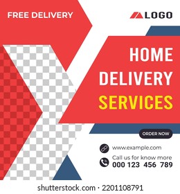 Home Delivery Service Social Media Post Design Template. Online Delivery Service Template.