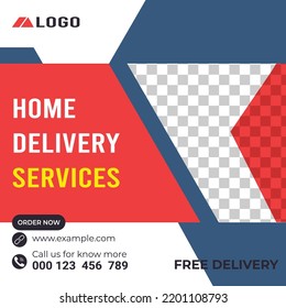 Home Delivery Service Social Media Post Design Template. Online Delivery Service Template.