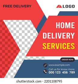 Home Delivery Service Social Media Post Design Template. Online Delivery Service Template.