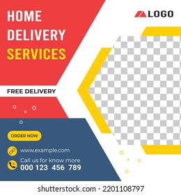 Home Delivery Service Social Media Post Design Template. Online Delivery Service Template.