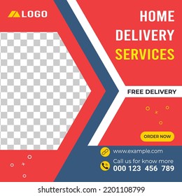 Home Delivery Service Social Media Post Design Template. Online Delivery Service Template.