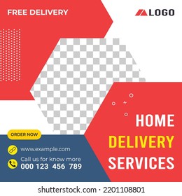 Home Delivery Service Social Media Post Design Template. Online Delivery Service Template.