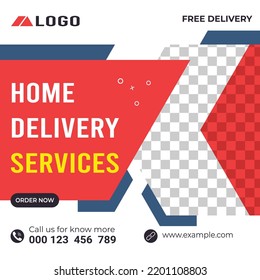 Home Delivery Service Social Media Post Design Template. Online Delivery Service Template.