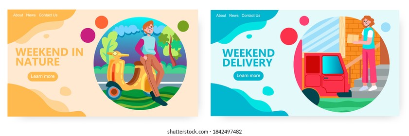 Home delivery service vector concept illustration. Man stay next to scooter. Web site design template. Motorcycle delivery