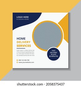 Home delivery services delicious burger service and special offer, supper discount social media post template vector design.