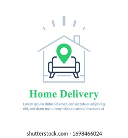 Home delivery services, move house , find apartment to rent, rental estate, guesthouse concept, vector line icon