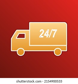 Home delivery sign. Golden gradient Icon with contours on redish Background. Illustration.