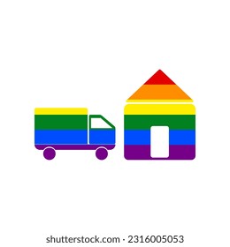 Home delivery sign. Rainbow gay LGBT rights colored Icon at white Background. Illustration.