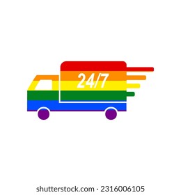 Home delivery sign. Rainbow gay LGBT rights colored Icon at white Background. Illustration.