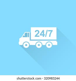 Home delivery. Truck vector icon.