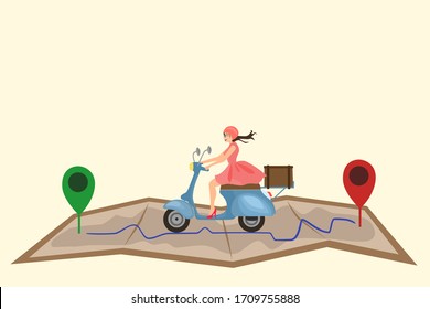 Home Delivery Woman On Scooter Vector Illustration