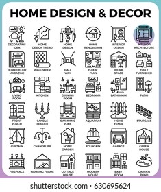 Home Design and Decor concept detailed line icons set in modern line icon style concept for ui, ux, web, app design