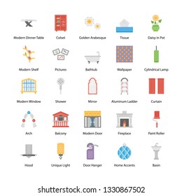 Home Design And Decor Flat Icons Set