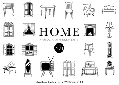 Home design elements, Home illustrations, Furinture drawings