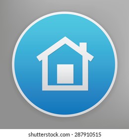 Home design icon on blue button,clean vector