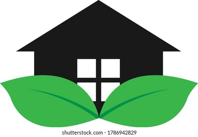 Home design logo vector stock with leave