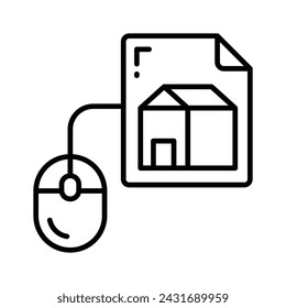 Diseño del hogar en papel con ratón que muestra el icono del concepto de la arquitectura del hogar, diseño arquitectónico