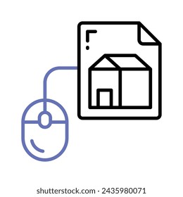 Diseño del hogar en papel con ratón que muestra el icono del concepto de la arquitectura del hogar, diseño arquitectónico