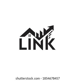 Home Design with the words Link under the house or an illustration of the roof can be used for logo and icon designs