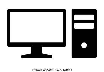 Home desktop computer personal PC flat vector icon for apps and websites