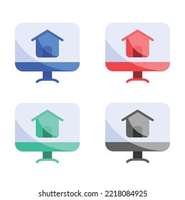 Home Desktop Icons, Home Office Remote Work Icon With Computer Desktop Icon, Home House Work From Home Icon Vector Symbol Illustration