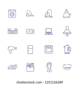 Home devices line icon set. Set of line icons on white background. Soundbar, conditioner, fridge. Vector illustration can be used for topics like home, kitchen, technics 